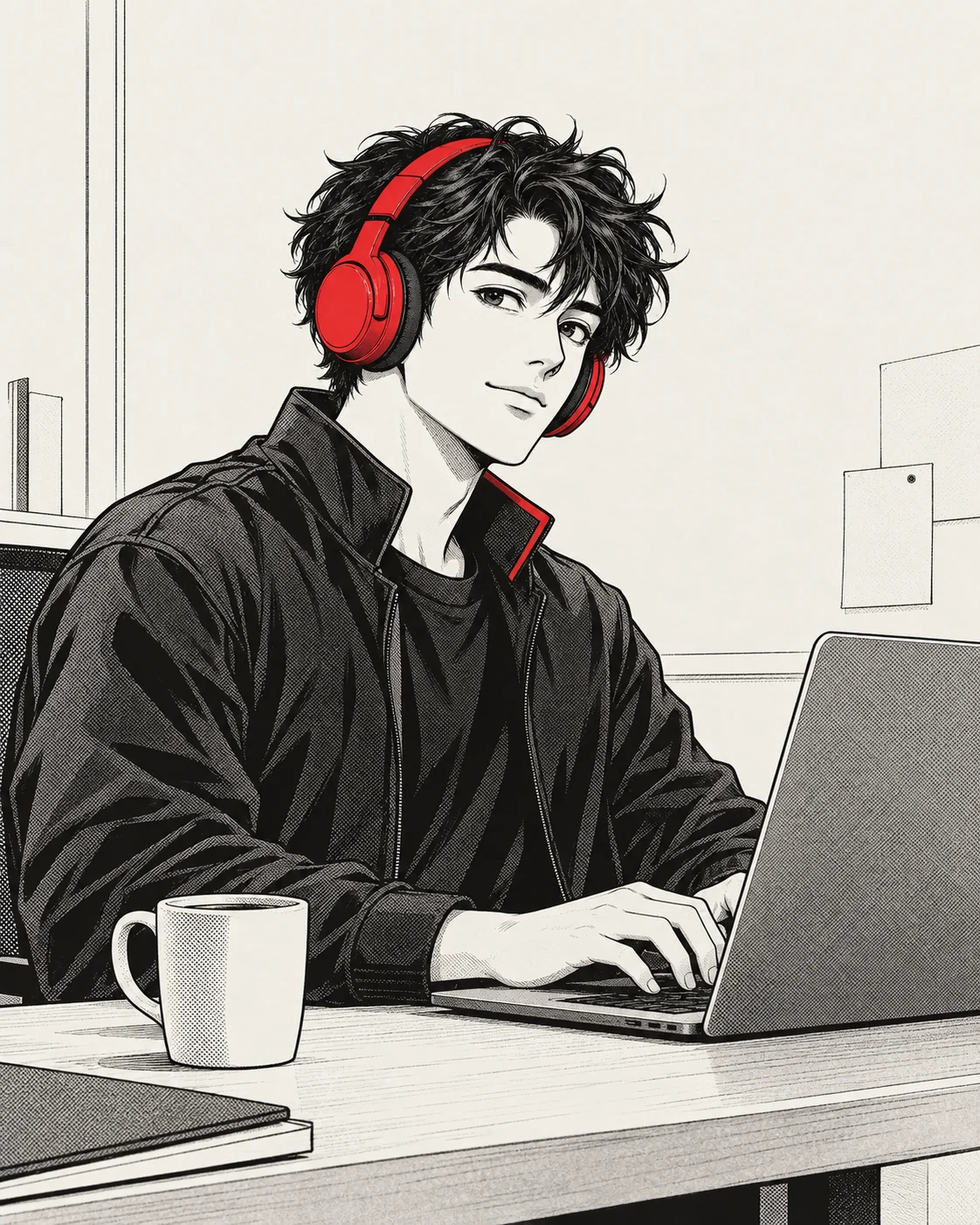 Illustration of Rico working at his laptop